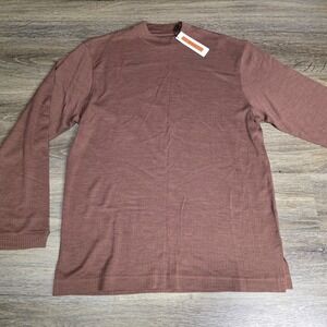 Axis Mens Silk Wool Ribbed Mock Neck Long‎ Sleeve Sweater Brown CH22817 CPH M